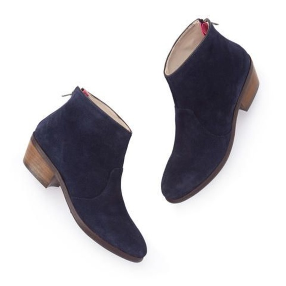 navy low heel boots